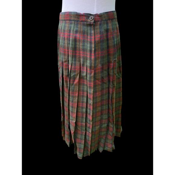 Vintage Rene Portier Plaid Tartan 100% Wool Pleated Skirt 1980's Fashion Sz 14 - Picture 2 of 9